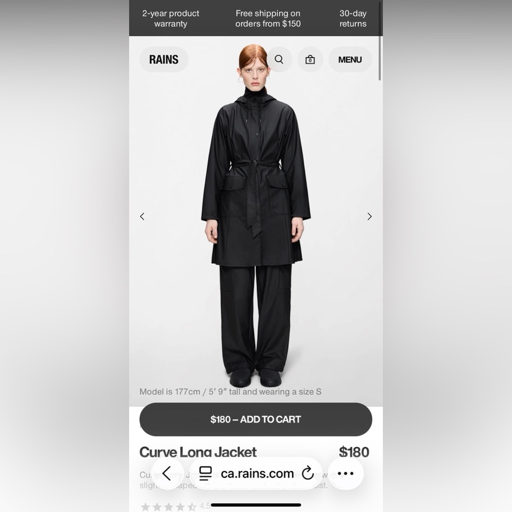 Rains Women's Black Rain Coat